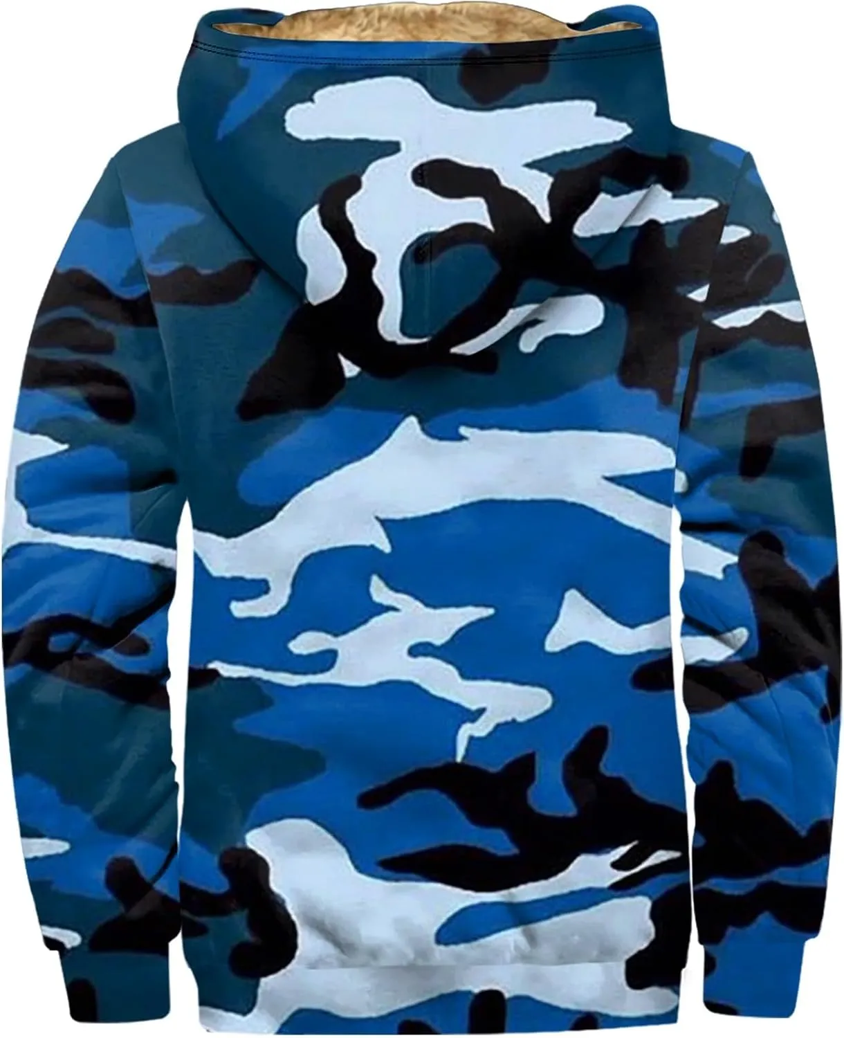 Camo Hoodie Mens Full Zip Sherpa Sweatshirts Fleece Hoodies Heavyweight Jackets Plus Size Warm Thick Coat With Pocket