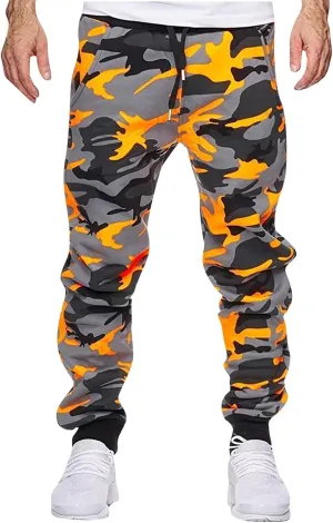 Camouflage Stretch Skinny Pants for Men Casual Drawstring Elastic Waist Beam Feet Slacks Tapered Sport Trousers