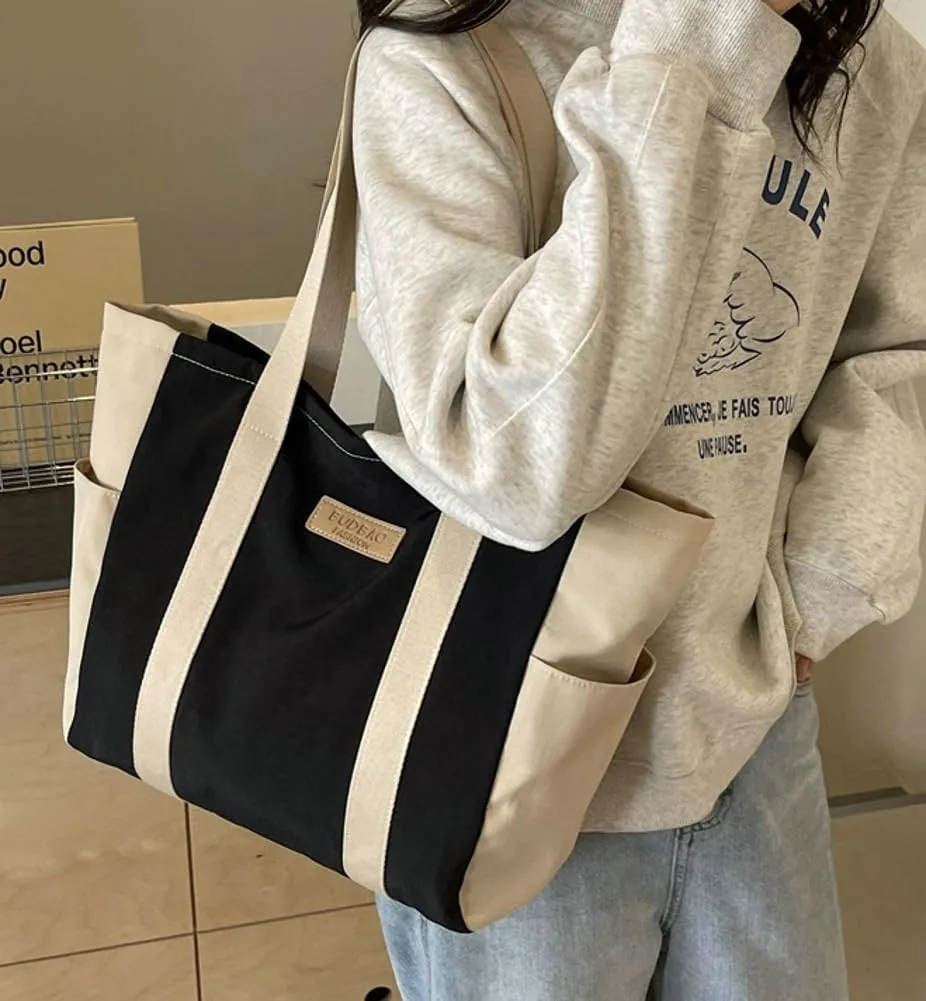 Canvas Hobo Bag for Women Tote Bag Retro Shoulder Bag Slouchy Top Handle Handbag Purse Work Travel