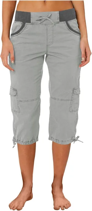 Cargo Capri Pants for Women Stretch High Waist Jogger Sweatpant Casual Lightweight Outdoor Hiking Trouser with Pocket