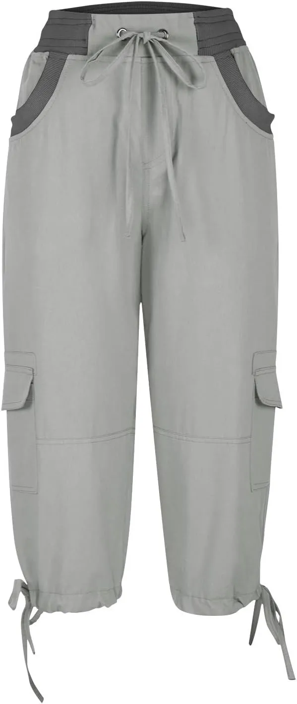 Cargo Capri Pants for Women Stretch High Waist Jogger Sweatpant Casual Lightweight Outdoor Hiking Trouser with Pocket