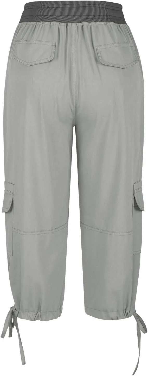 Cargo Capri Pants for Women Stretch High Waist Jogger Sweatpant Casual Lightweight Outdoor Hiking Trouser with Pocket