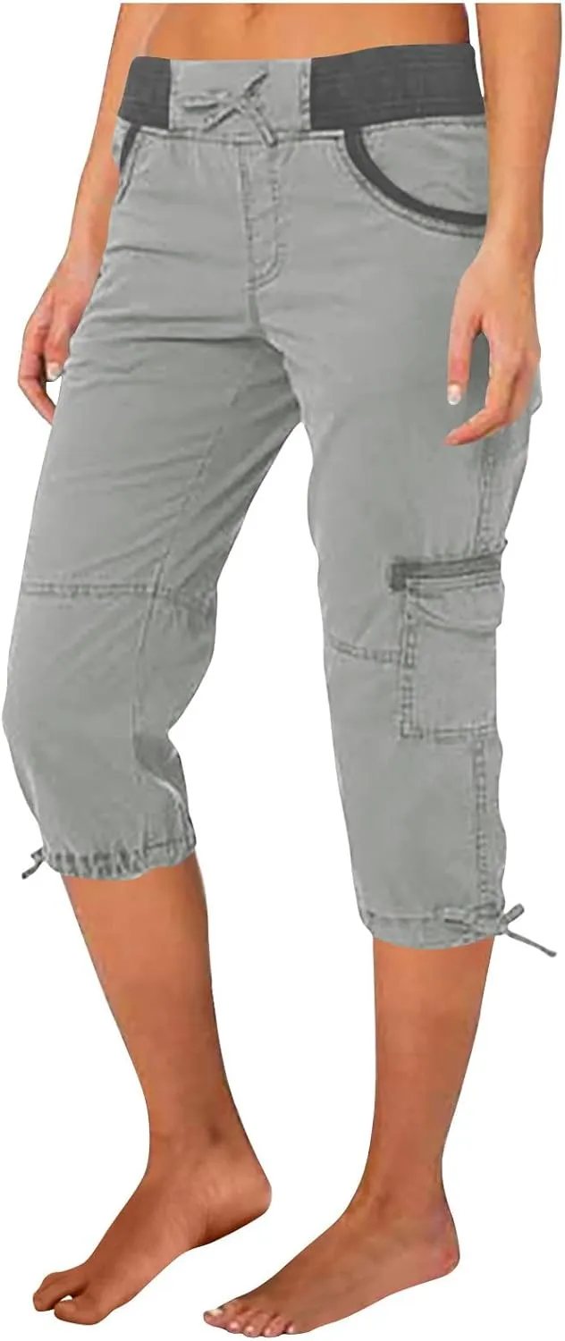Cargo Capri Pants for Women Stretch High Waist Jogger Sweatpant Casual Lightweight Outdoor Hiking Trouser with Pocket