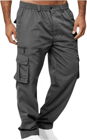 Cargo Pants for Men Elastic Waist Sweatpants Male Athletic Hiking Pants Multic Pockets Drawstring Chino Cotton Slacks