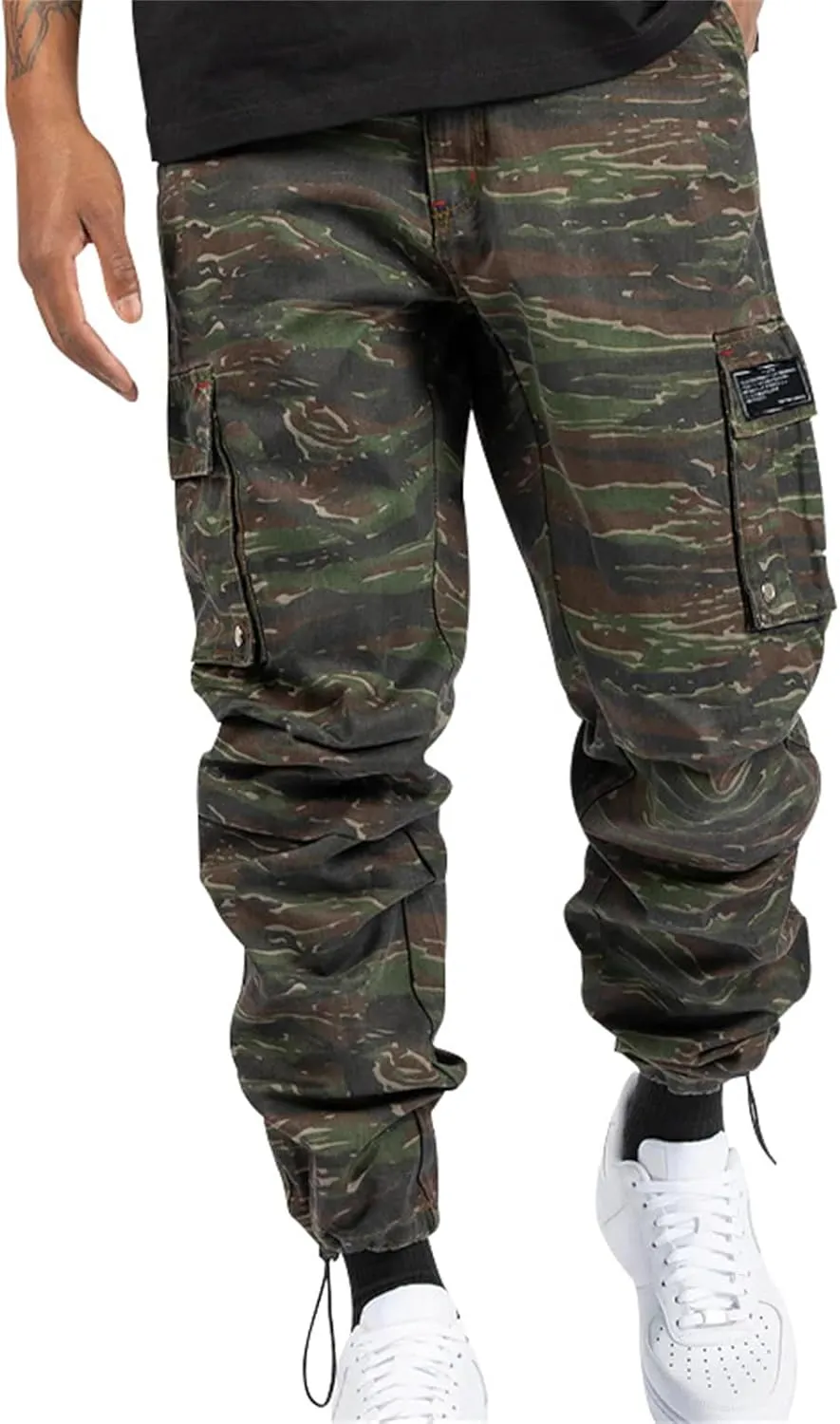 Cargo Pants for Men Hiking Stretch Casual Trendy Pants Elastic Waist Drawstring Outdoor Workout Trousers with Pockets