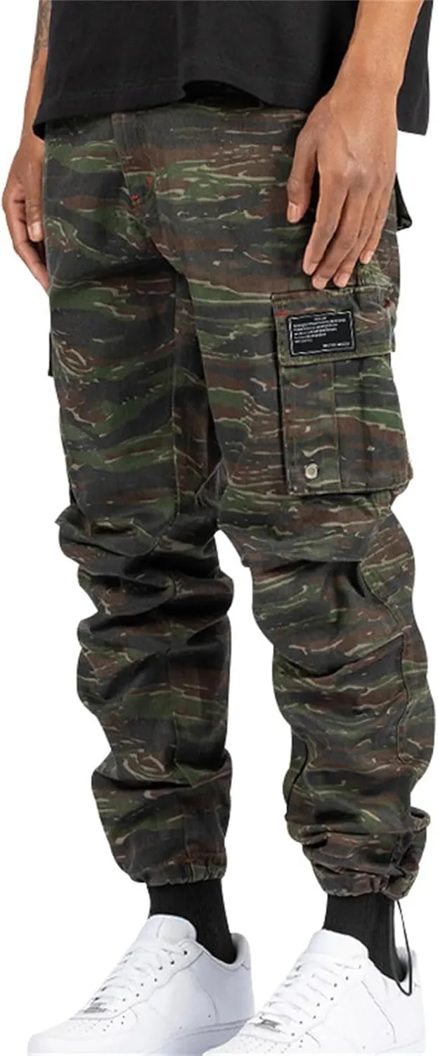 Cargo Pants for Men Hiking Stretch Casual Trendy Pants Elastic Waist Drawstring Outdoor Workout Trousers with Pockets