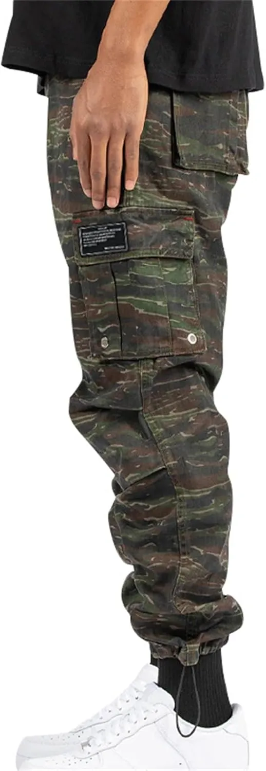 Cargo Pants for Men Hiking Stretch Casual Trendy Pants Elastic Waist Drawstring Outdoor Workout Trousers with Pockets