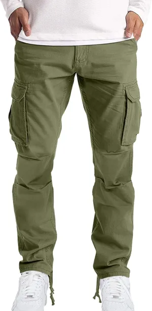Cargo Pants for Men Tactical Jogging Pants Baggy Wide Leg Sweatpants Elastic Waist Jogger Pants with Multi Pockets