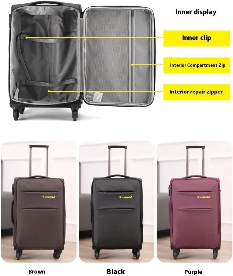 Carry On Luggage Suitcase 20/22/24/26/28 Inch Oxford Fabric Expandable 5CM - Silent Wheels, TSA Lock, Water-Resistant Durable Travel Bag with Extra Pockets (Black/Purple/Brown) (Black, 28)