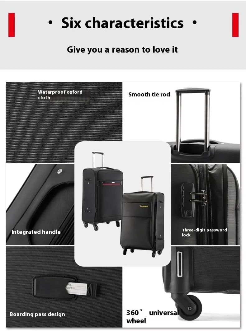Carry On Luggage Suitcase 20/22/24/26/28 Inch Oxford Fabric Expandable 5CM - Silent Wheels, TSA Lock, Water-Resistant Durable Travel Bag with Extra Pockets (Black/Purple/Brown) (Black, 28)