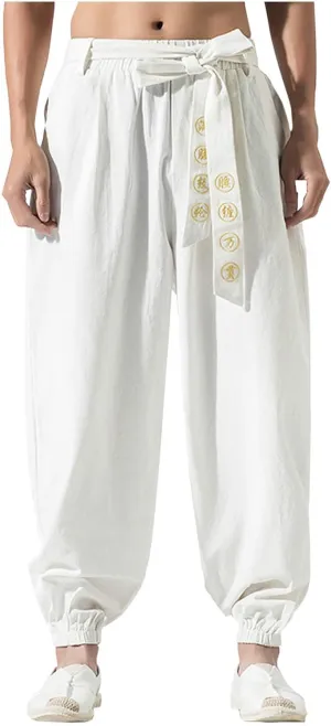 Casual Cotton Linen Harem Pants for Mens Loose Fit Elastic Drawstring Waist Trousers Sports Jogger Yoga Long Pant