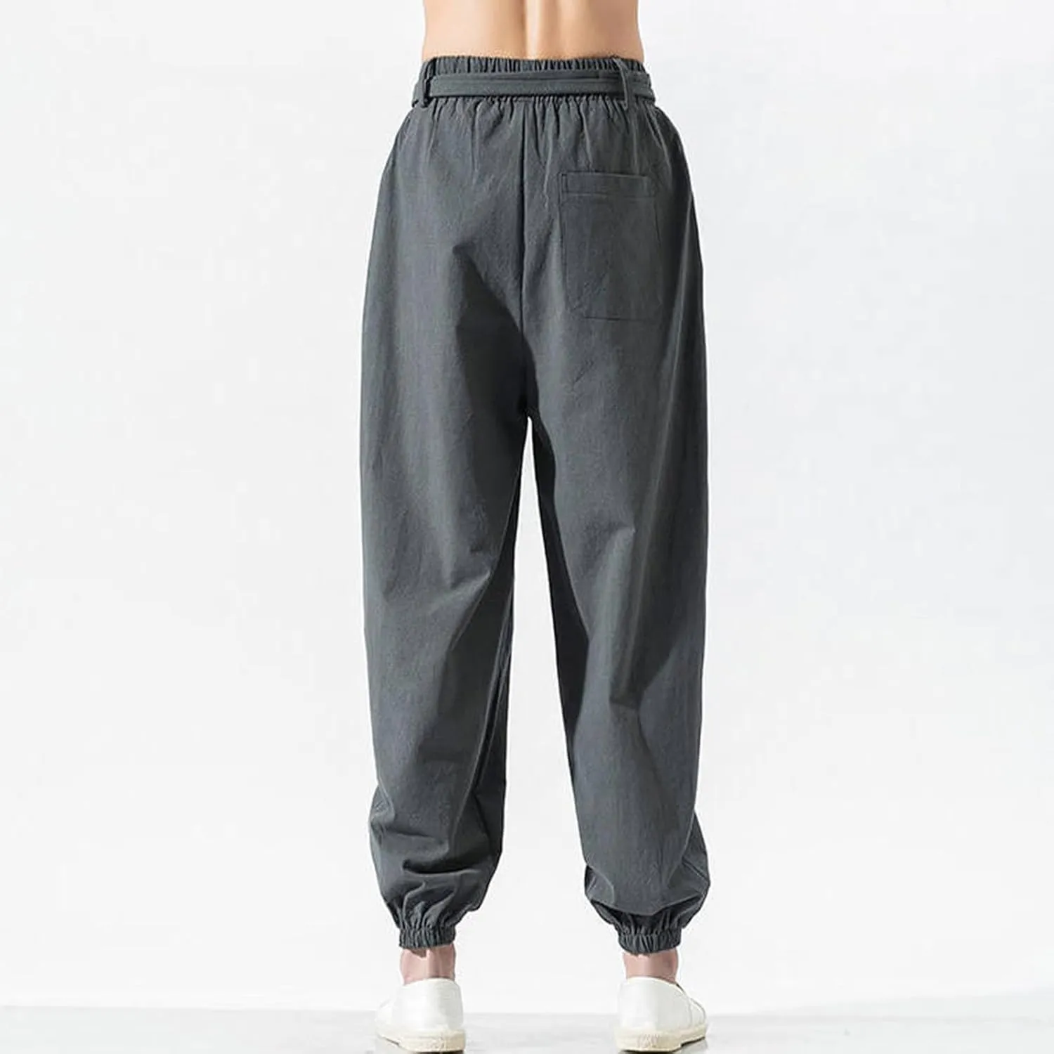 Casual Cotton Linen Harem Pants for Mens Loose Fit Elastic Drawstring Waist Trousers Sports Jogger Yoga Long Pant