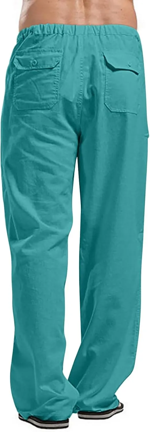 Casual Cotton Linen Pants for Mens Summer Outdoor Hiking Sports Trousers Breathable Work Cargo Pants with Pockets Men's Pants