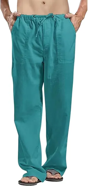 Casual Cotton Linen Pants for Mens Summer Outdoor Hiking Sports Trousers Breathable Work Cargo Pants with Pockets Men's Pants