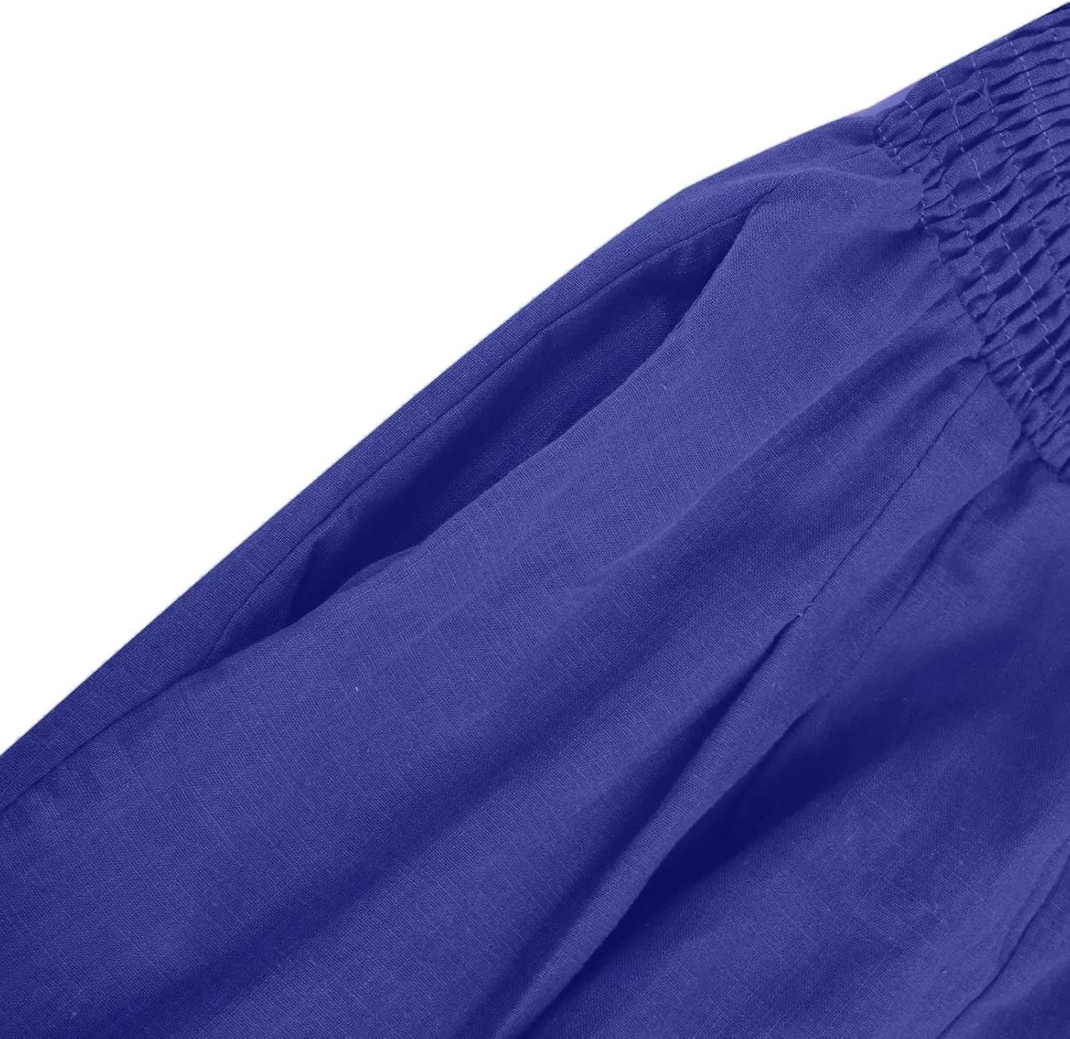 Casual Linen Wide Leg Pants for Women Smocked High Waisted Palazzo Pant Loose Baggy Elastic Waist Trousers