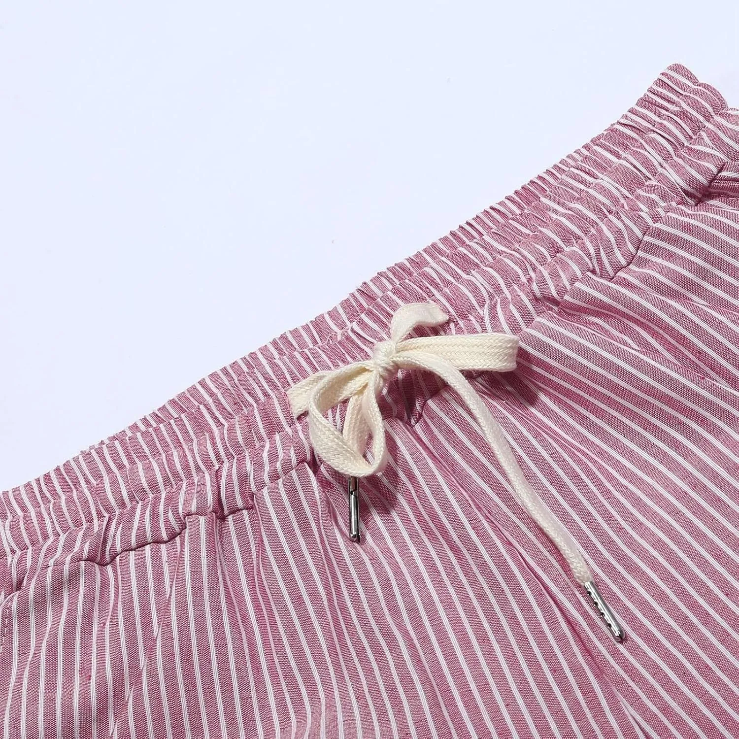 Casual Pants for Women Stripe Print Side Button Up Trendy Pants Straight Leg Baggy Trousers with Pockets