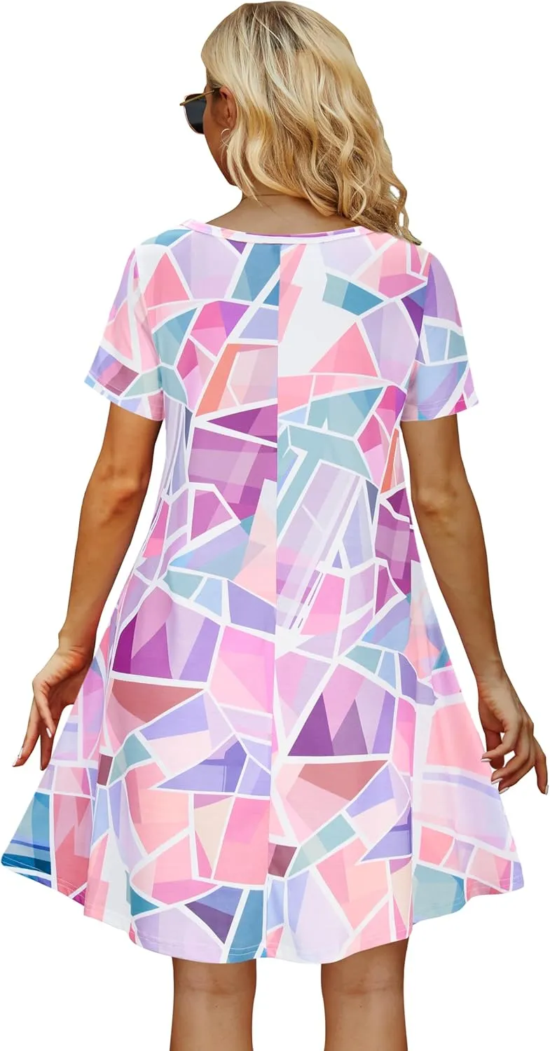 Casual Summer Dresses for Women Beach Sundress Short Sleeve Tshirt Dress with Pockets