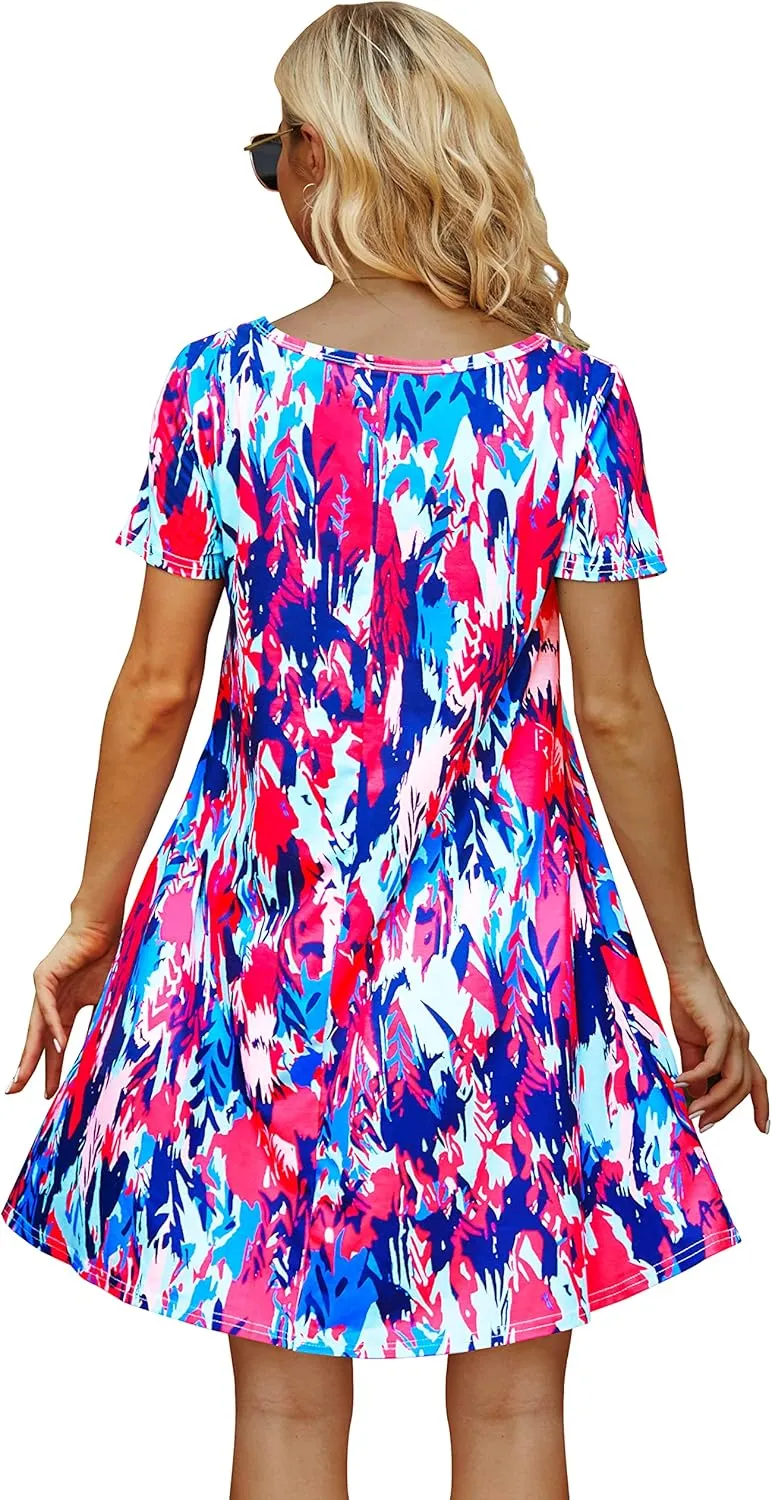 Casual Summer Dresses for Women Beach Sundress Short Sleeve Tshirt Dress with Pockets