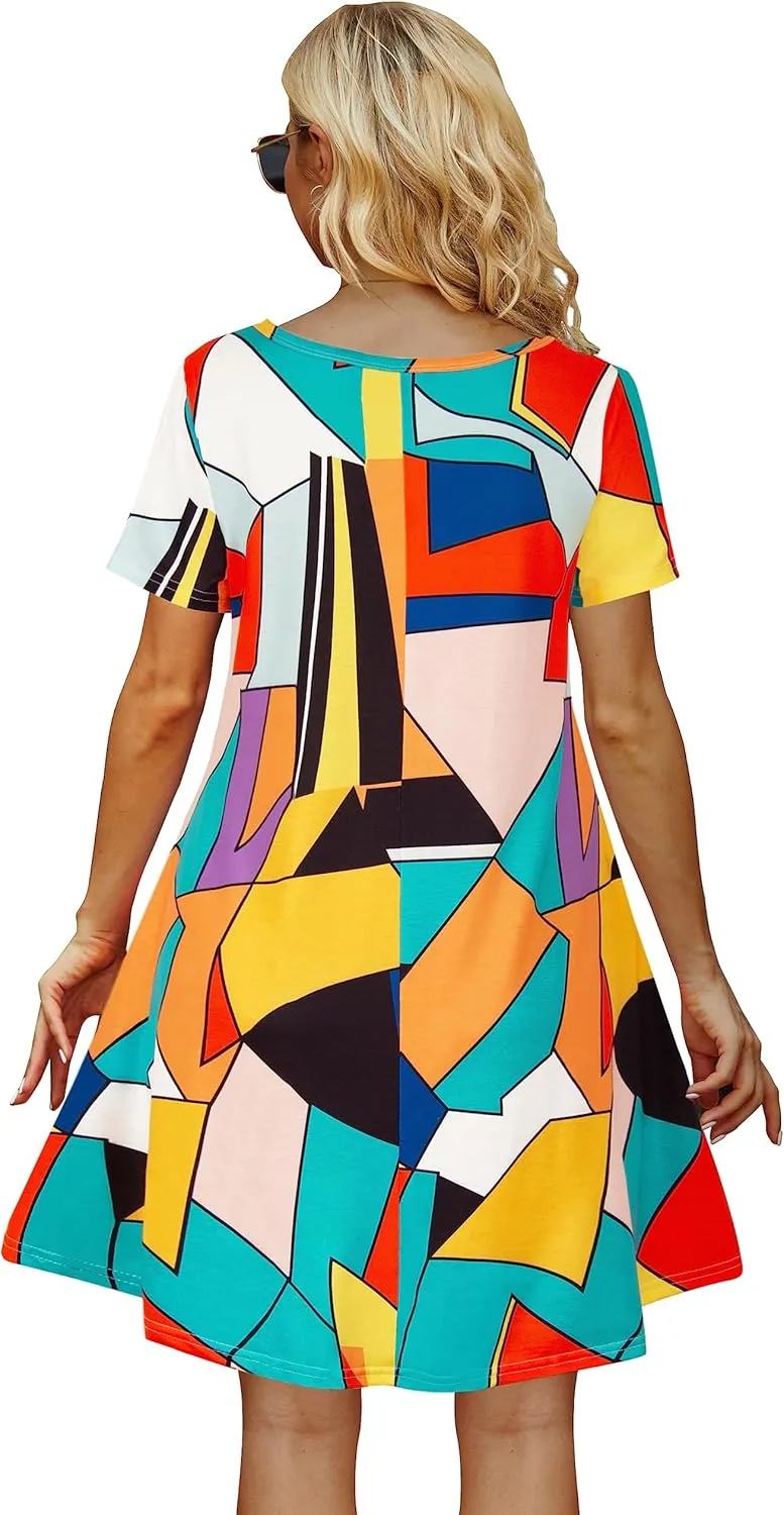Casual Summer Dresses for Women Beach Sundress Short Sleeve Tshirt Dress with Pockets