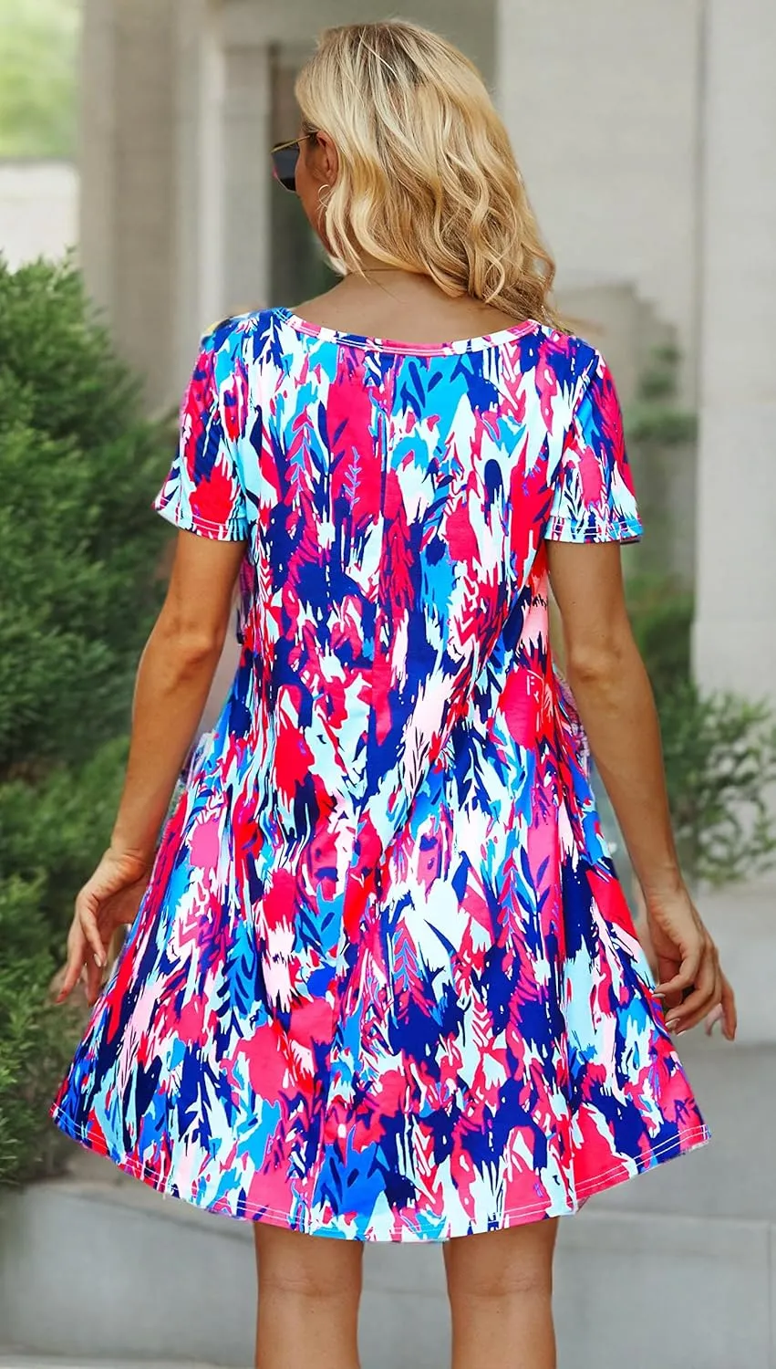 Casual Summer Dresses for Women Beach Sundress Short Sleeve Tshirt Dress with Pockets