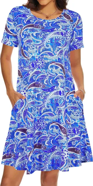 Casual Summer Dresses for Women Beach Sundress Short Sleeve Tshirt Dress with Pockets