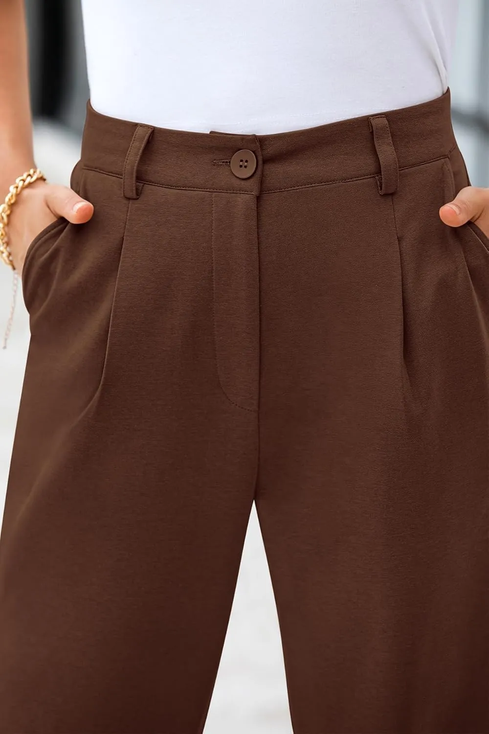 CFLONGE Women's Summer High Waisted Pants for Women 2025 Casual Ankle Length Pant for Work Office Trouser Slacks with Pockets