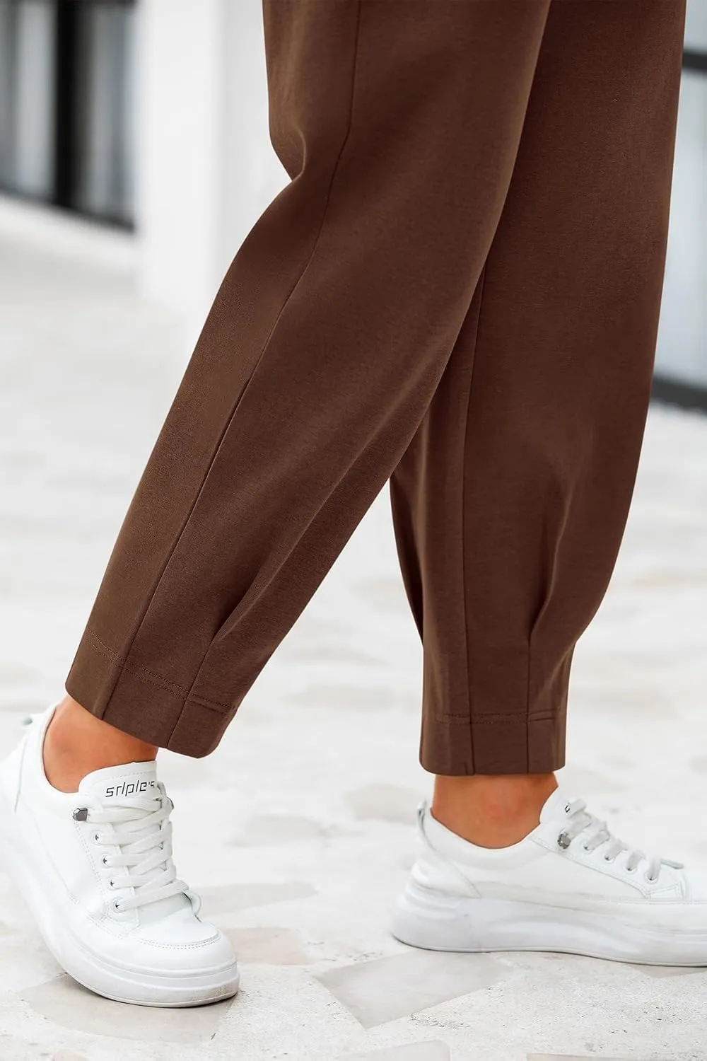 CFLONGE Women's Summer High Waisted Pants for Women 2025 Casual Ankle Length Pant for Work Office Trouser Slacks with Pockets