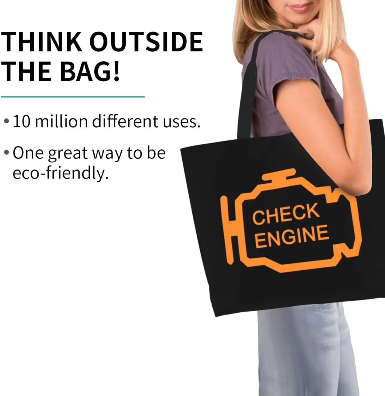 Check Engine Light Women'S Lightweight Canvas Handbag Waterproof Reusable Shopping Bag