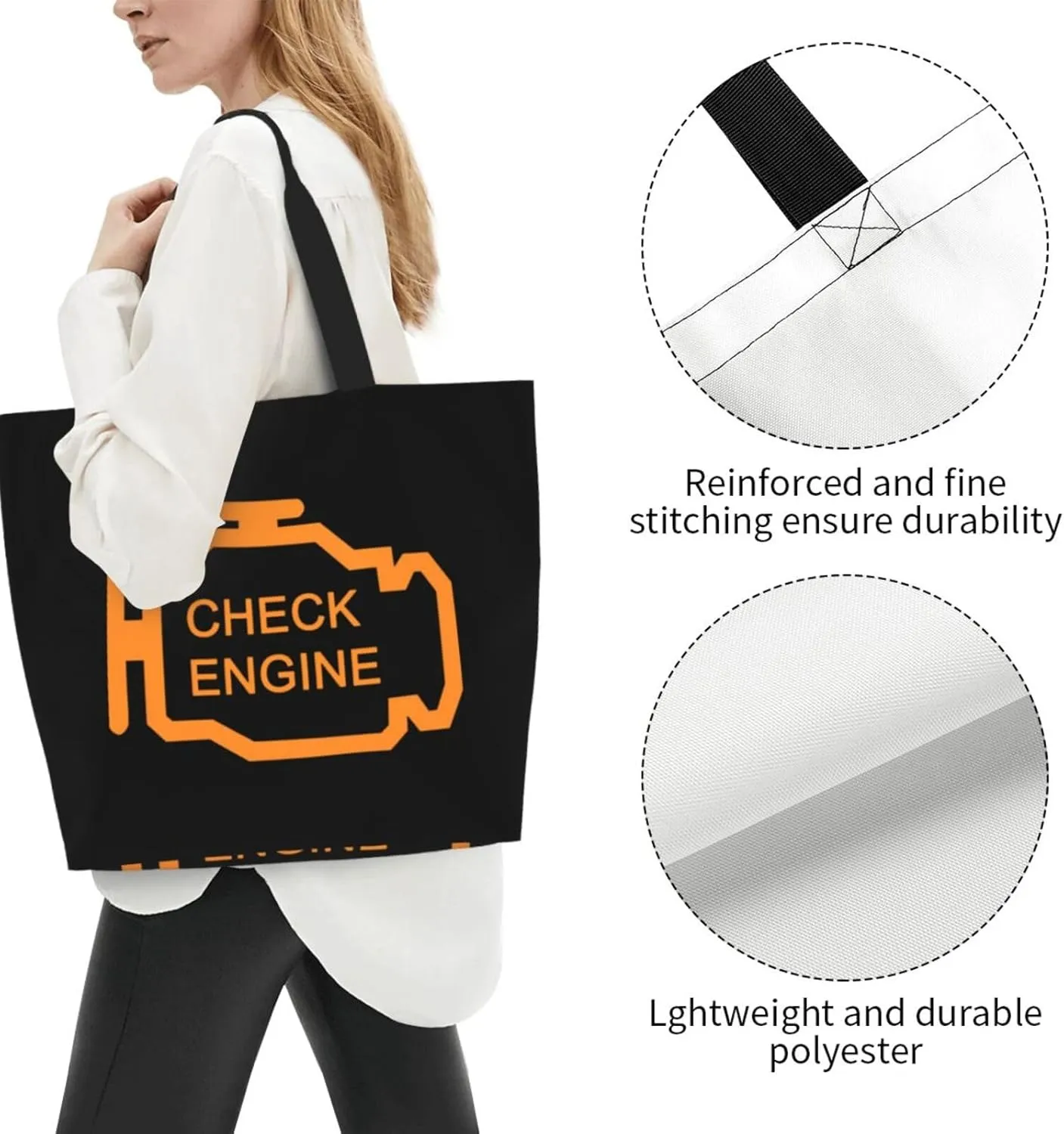 Check Engine Light Women'S Lightweight Canvas Handbag Waterproof Reusable Shopping Bag
