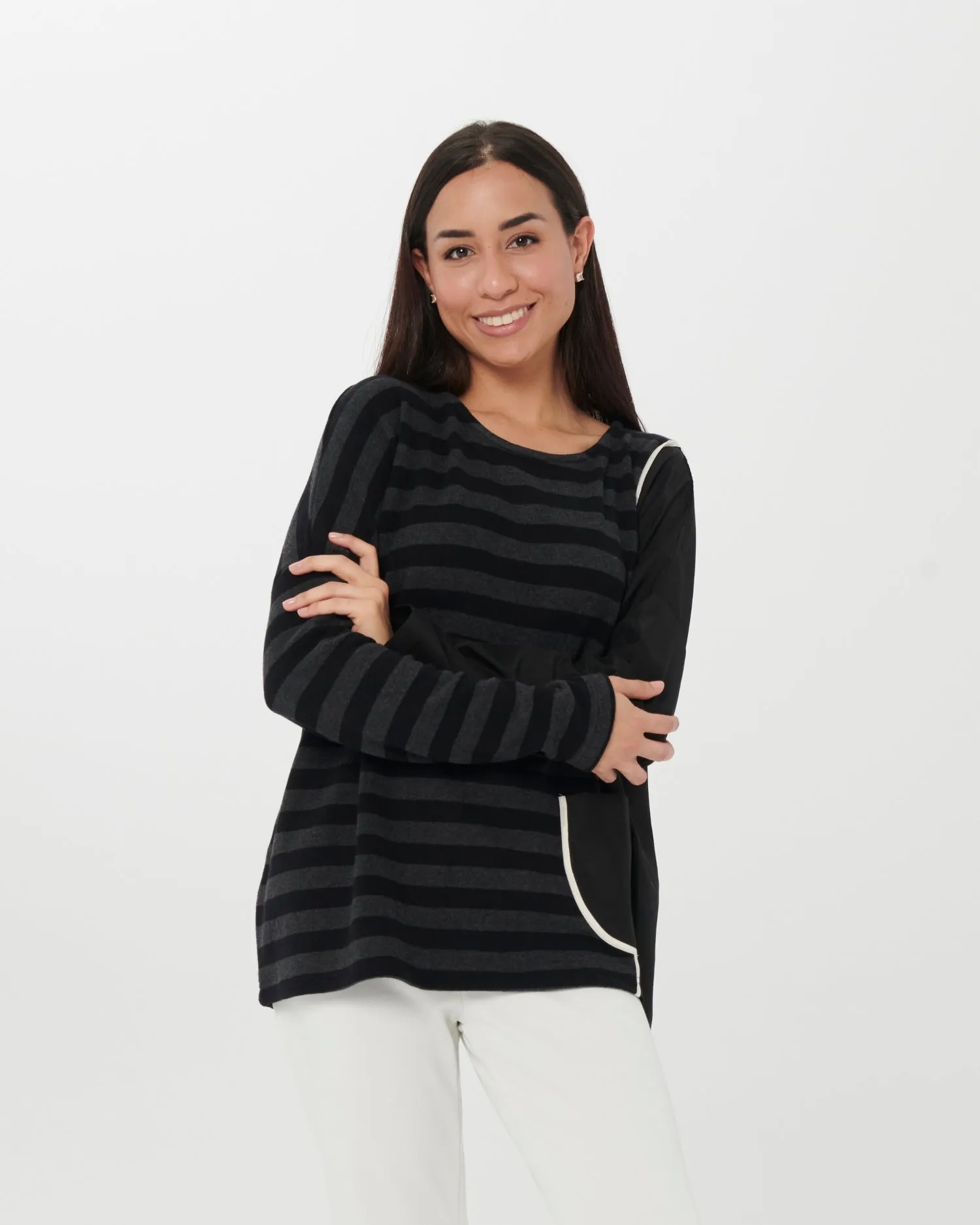 Chiara Cocol Salt Sweater, Black Stripe