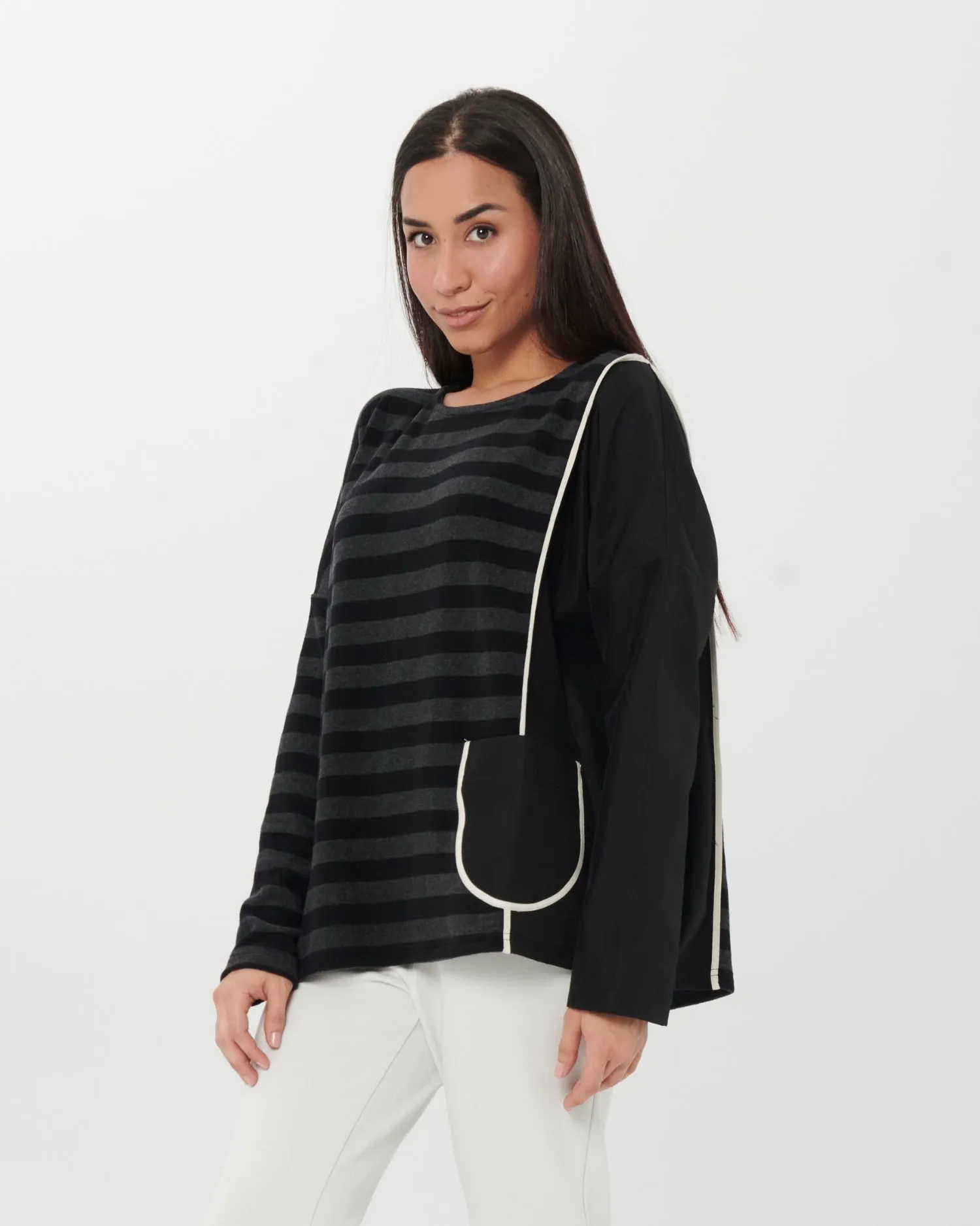 Chiara Cocol Salt Sweater, Black Stripe