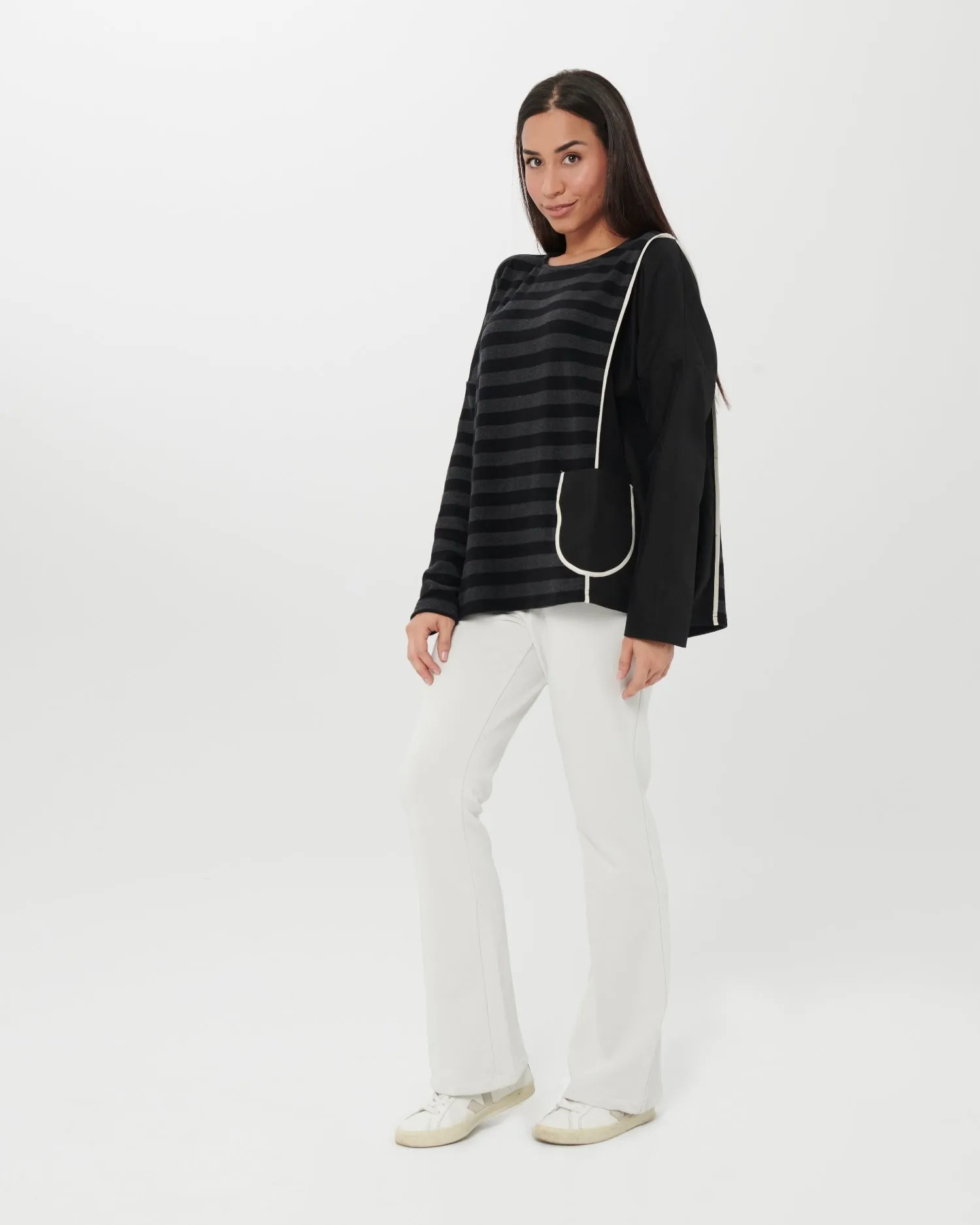 Chiara Cocol Salt Sweater, Black Stripe