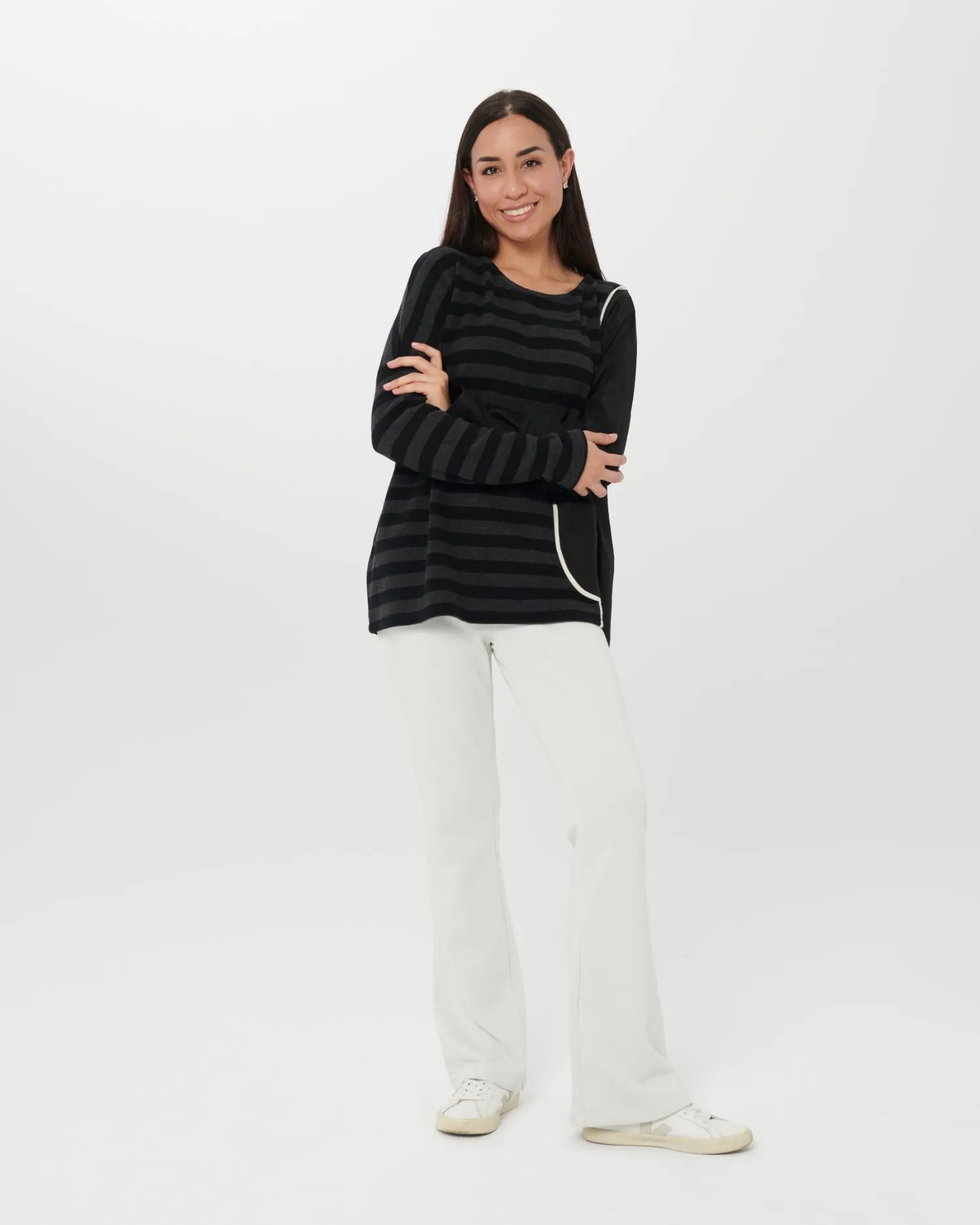 Chiara Cocol Salt Sweater, Black Stripe