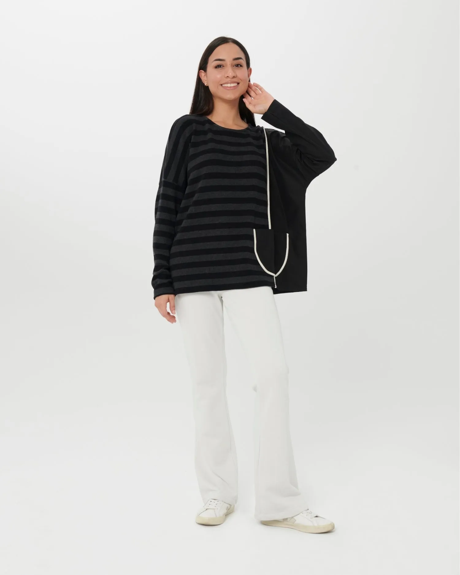 Chiara Cocol Salt Sweater, Black Stripe