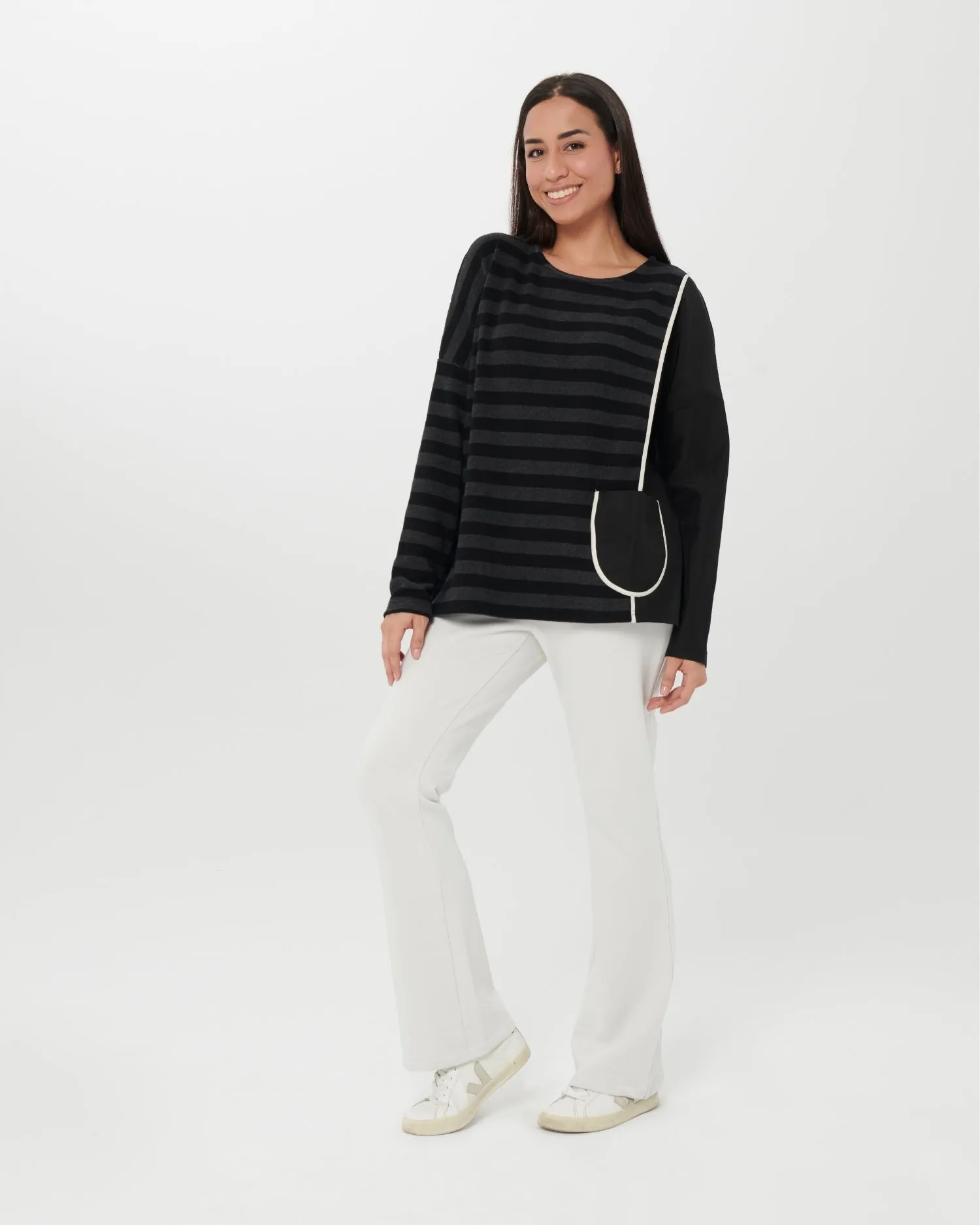 Chiara Cocol Salt Sweater, Black Stripe