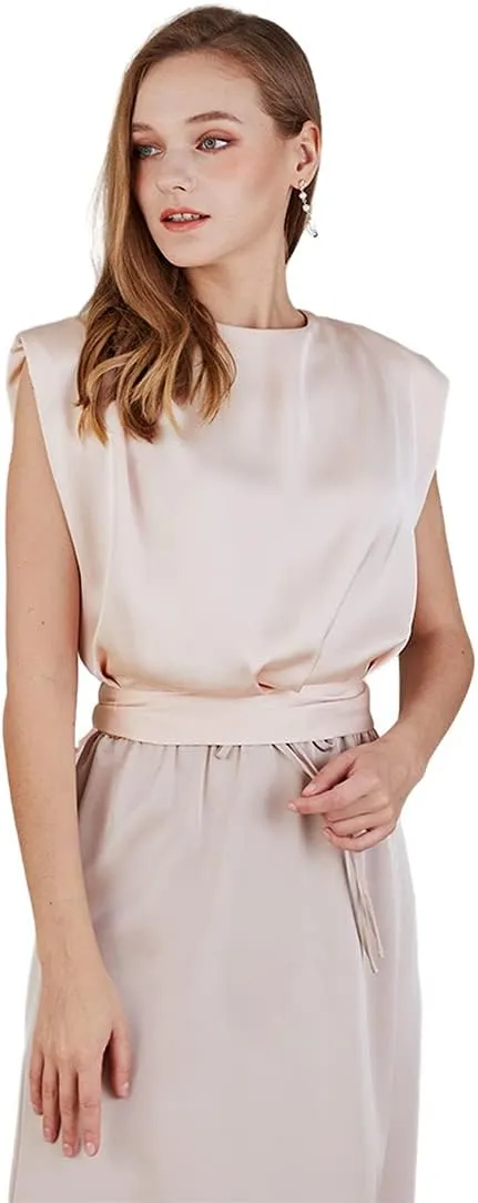 CHICWISH Women's White/Light Yellow/Sage/Pink/Pistachio Satin Tie Back Sleeveless Top