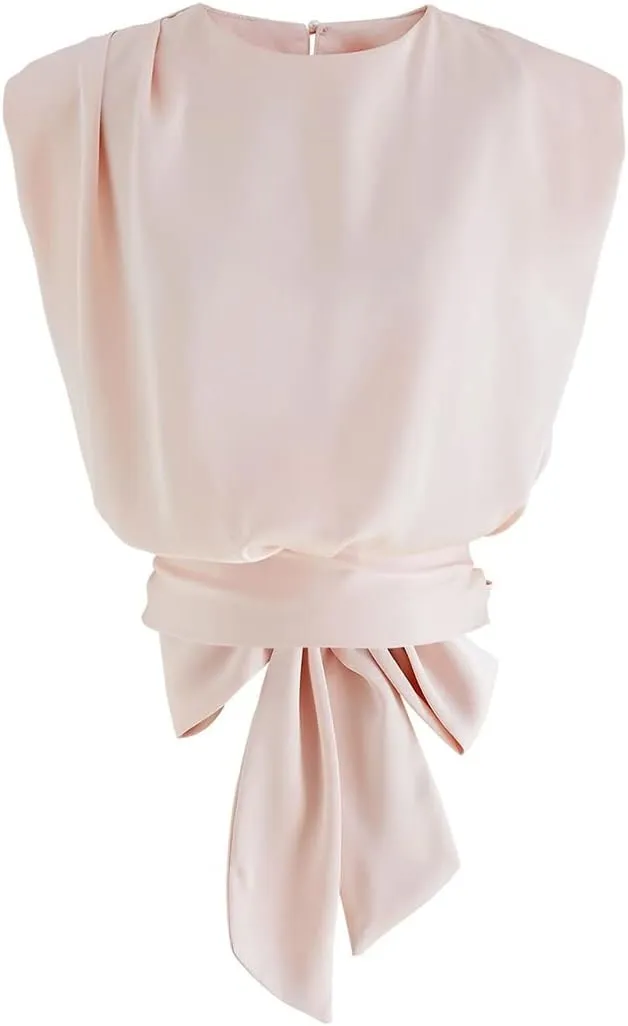 CHICWISH Women's White/Light Yellow/Sage/Pink/Pistachio Satin Tie Back Sleeveless Top