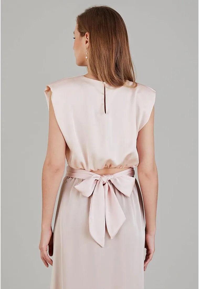CHICWISH Women's White/Light Yellow/Sage/Pink/Pistachio Satin Tie Back Sleeveless Top