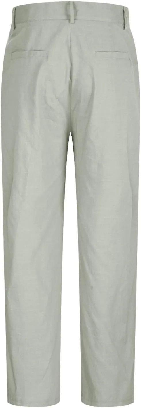 Chino Linen Pants for Men Wide Leg Elastic Waist Pants Breathable Big and Tall Plain Beach Trousers