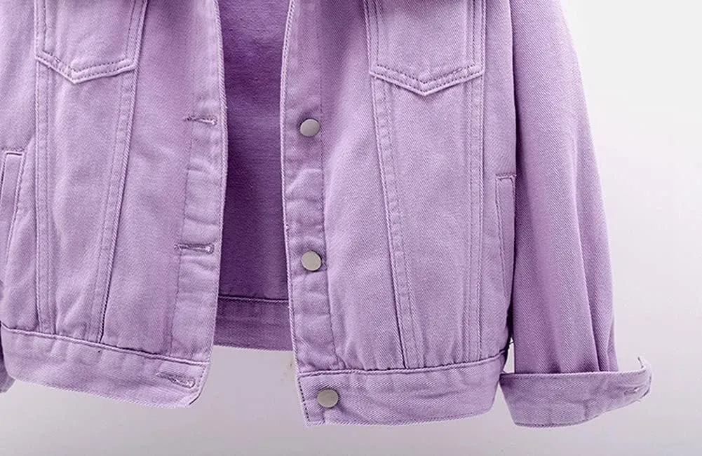 chouyatou Women's Casual Light Button Up Candy Color Short Denim Trucker Jacket