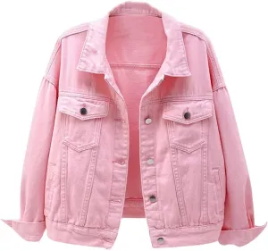 chouyatou Women's Casual Light Button Up Candy Color Short Denim Trucker Jacket