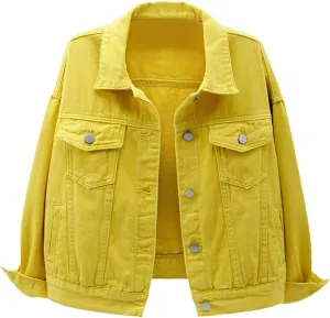 chouyatou Women's Casual Light Button Up Candy Color Short Denim Trucker Jacket
