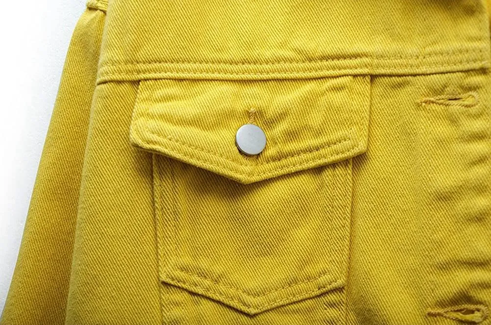 chouyatou Women's Casual Light Button Up Candy Color Short Denim Trucker Jacket