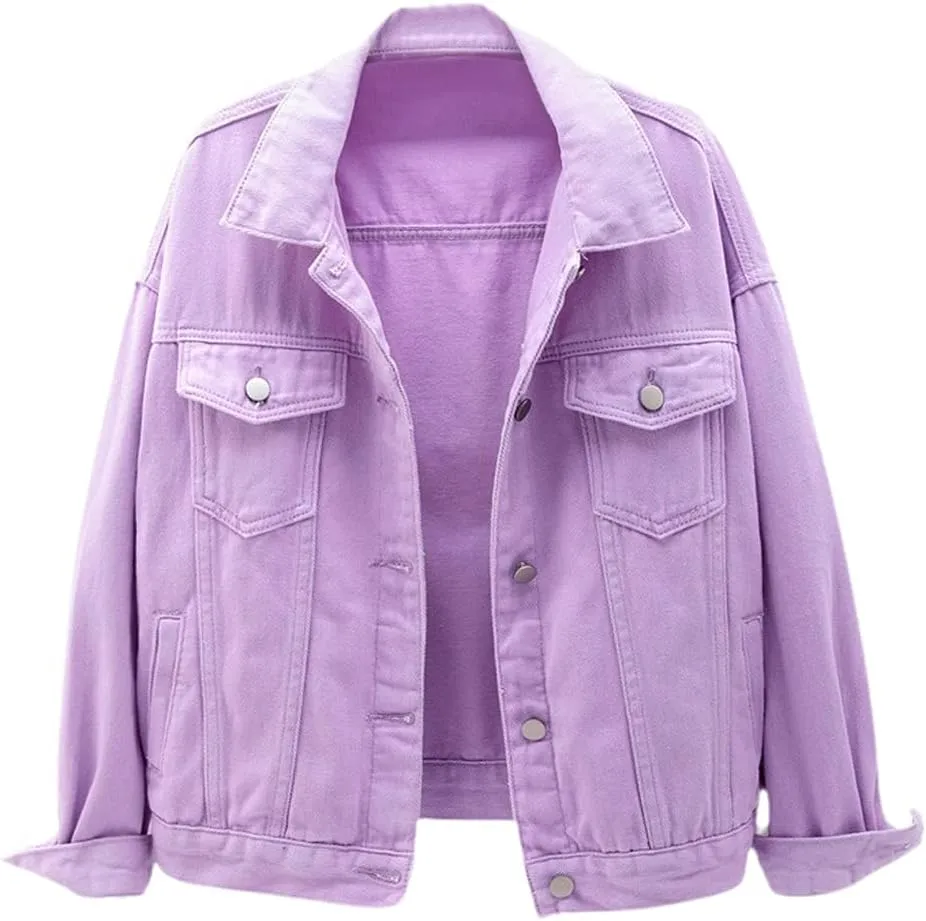 chouyatou Women's Casual Light Button Up Candy Color Short Denim Trucker Jacket