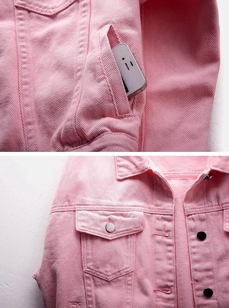 chouyatou Women's Casual Light Button Up Candy Color Short Denim Trucker Jacket