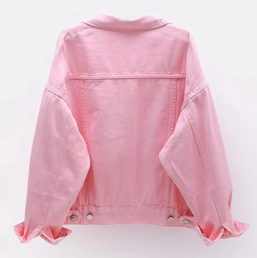 chouyatou Women's Casual Light Button Up Candy Color Short Denim Trucker Jacket