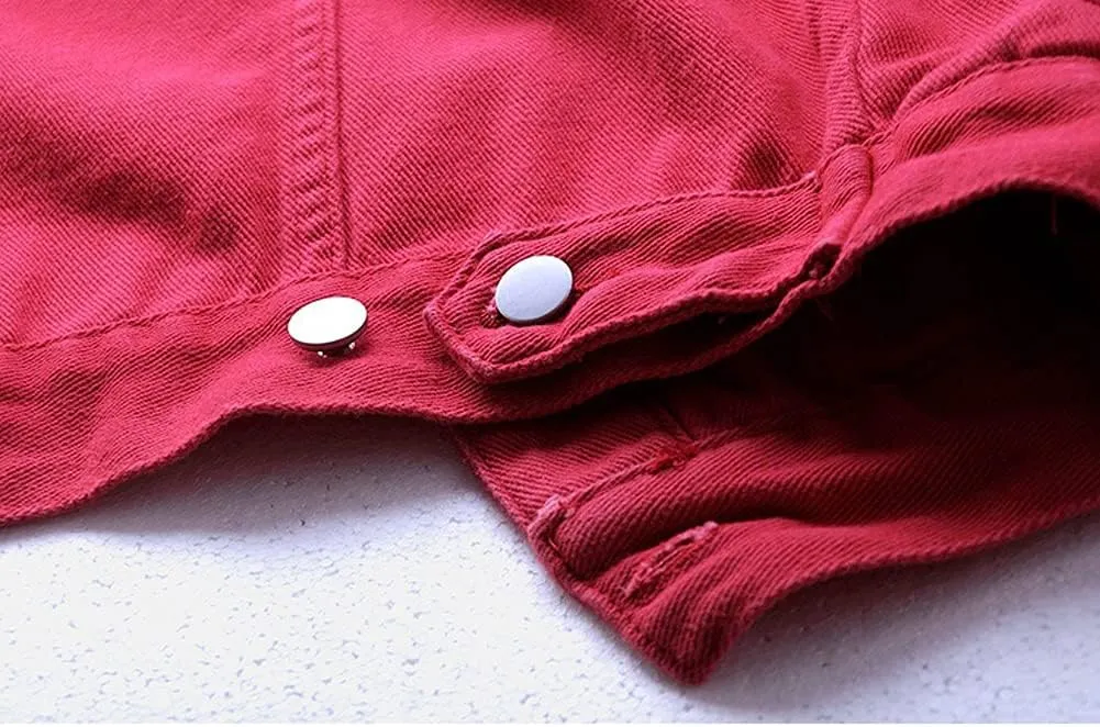 chouyatou Women's Casual Light Button Up Candy Color Short Denim Trucker Jacket