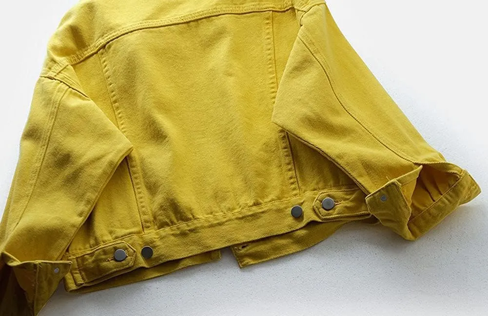 chouyatou Women's Casual Light Button Up Candy Color Short Denim Trucker Jacket