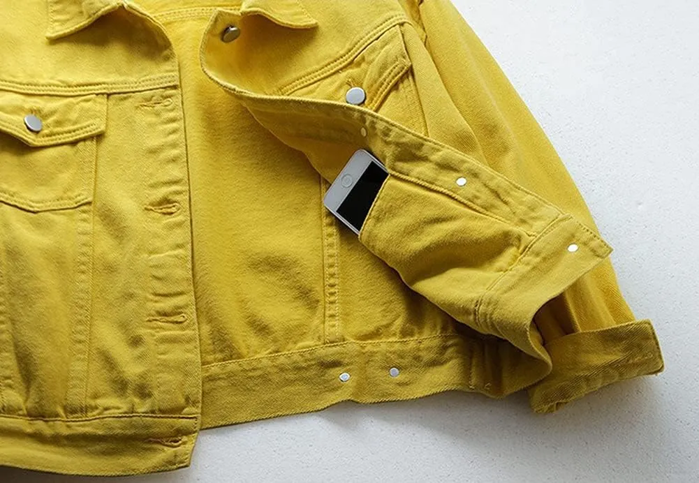 chouyatou Women's Casual Light Button Up Candy Color Short Denim Trucker Jacket