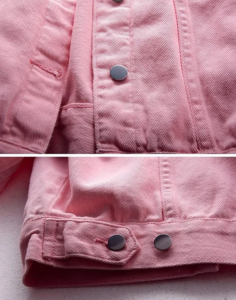 chouyatou Women's Casual Light Button Up Candy Color Short Denim Trucker Jacket